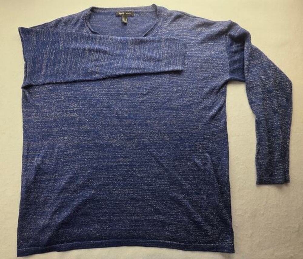 MNG Basics Blue Sparkle Button Back Blouse Size Medium